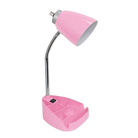 LIMELIGHTS Gooseneck Organizer Desk Lamp with Holder and Charging Outlet, Pink LD1057-PNK